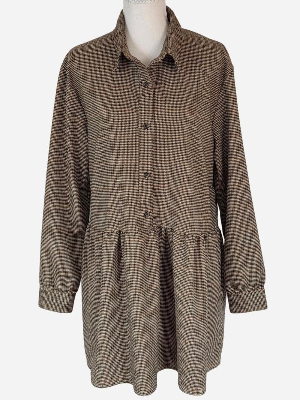 RVCA Houndstooth Plaid Button Up Collared Shirt Sress Brown Size S - Picture 2 of 11